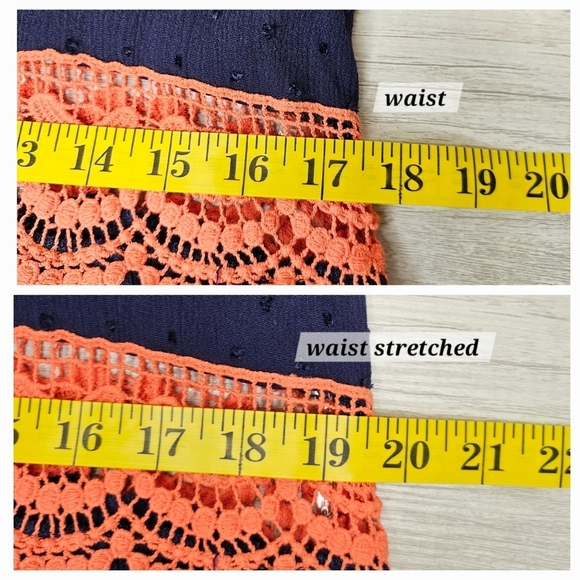 Umgee Dress Womens Navy Blue Coral Sheer Swiss Dot Crochet Waist Size Medium - Picture 9 of 11